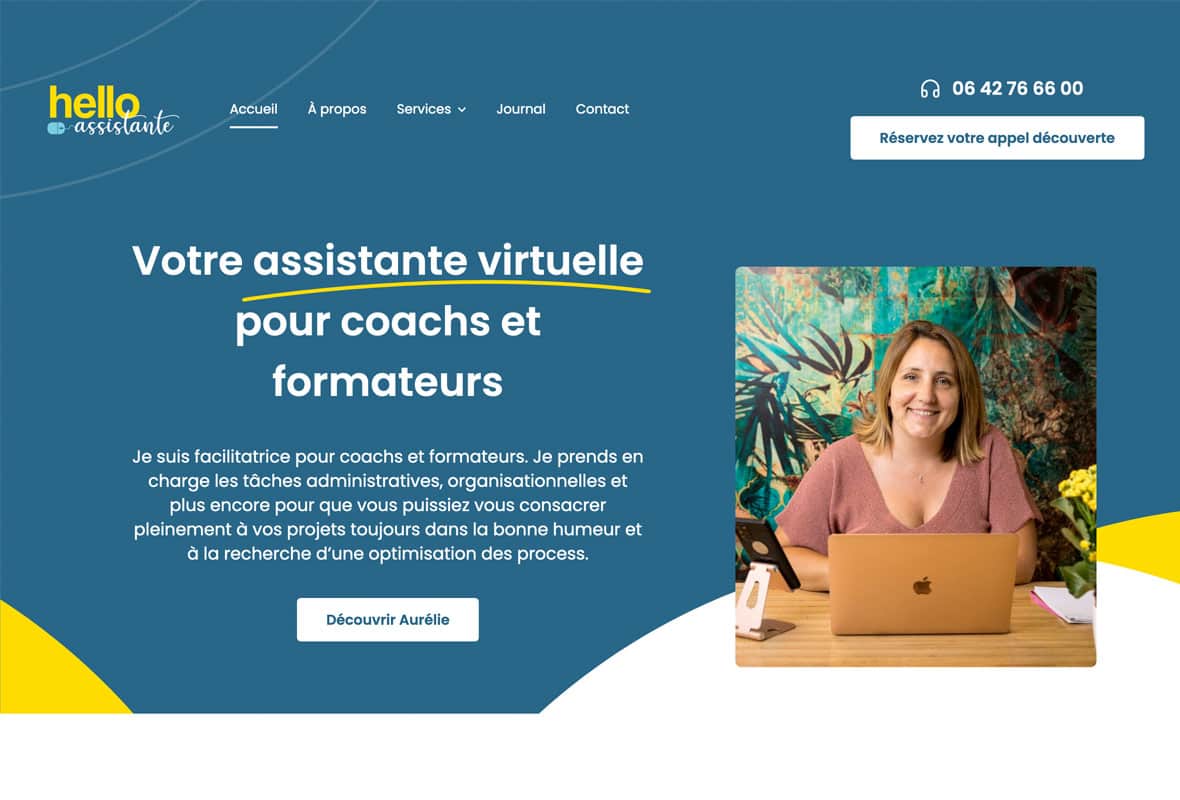Page d'accueil du site vitrine hello-assistante.fr