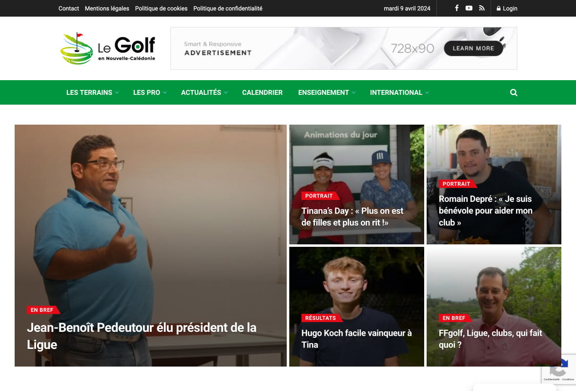 Page d'accueil du site d'actualité golf.nc